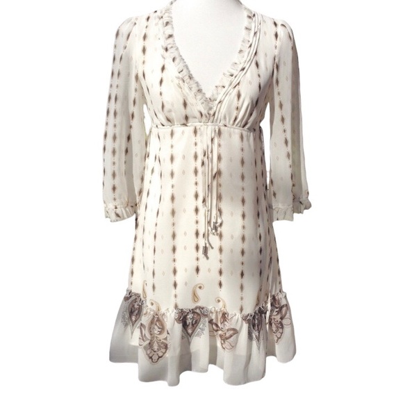NWT Guess Boho Dress with Tie Belt Tassels and Ruffle  3/4 Sleeve - Picture 1 of 12